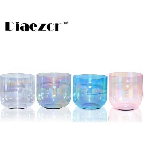 Diaezor 432Hz 7 Inch Color Clear Cosmic Light Chakra Crystal Singing Bowl For Meditation sound healing with suede stick & o-ring
