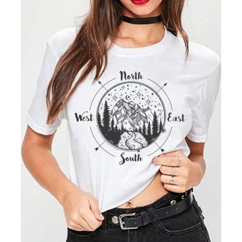 North West East South Compass T-shirt Trendy Women Graphic Wonderlust Top Tee Shirt Funny Summer Short Sleeve Adventure Tshirt