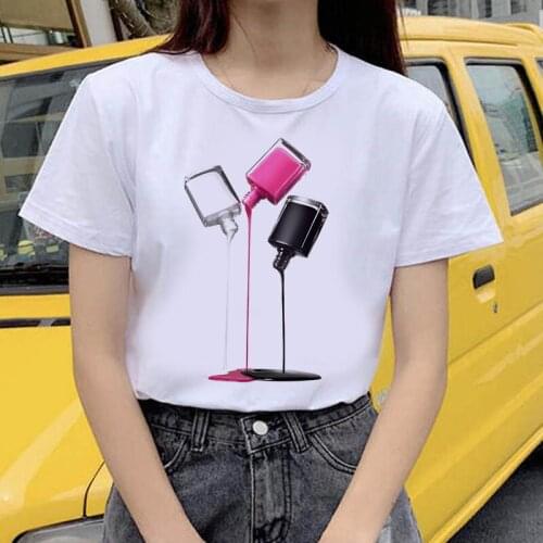 Cute Printed Top Female Harajuku Graphic T Shirt O-Neck Aesthetics TShirt Women t-shirt 3D nail polish printed female Tshirt