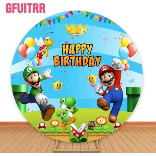 GFUITRR Marios Photography Backgrounds Happy Birthday Photo Backdrops Balloons Firework Flags Circle Elastic Banner Photo Studio