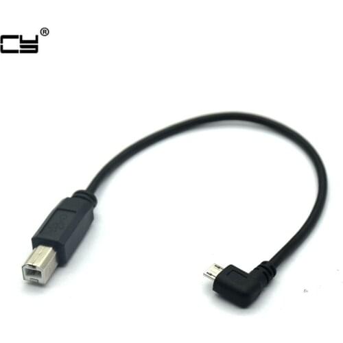 25cm USB 2.0 standard B Male to USB Micro 5 pin 5pin Male Right Angled 90 degree data Cable for tablet HUB hard disk printer