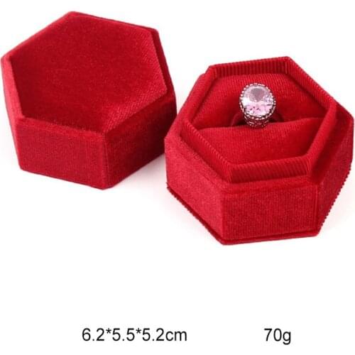 Ring Box Vintage Corduroy Hexagonal Jewelry Box for Engagement Proposal Wedding LXH