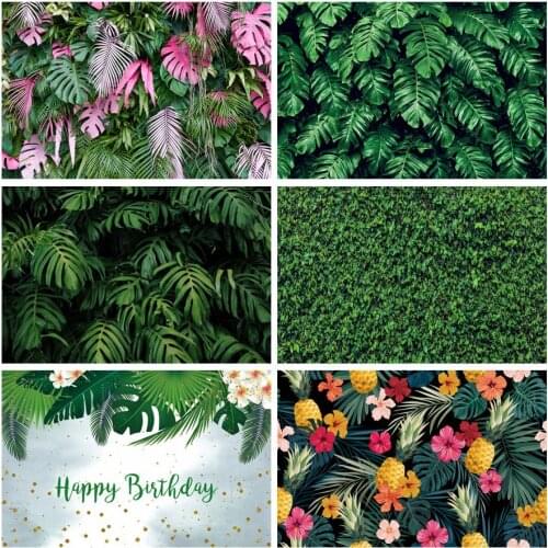 Laeacco Tropical Palms Tree Leaves Birthday Party Customized Banner Baby Kid Photo Background Photography Backdrop Photo Studio