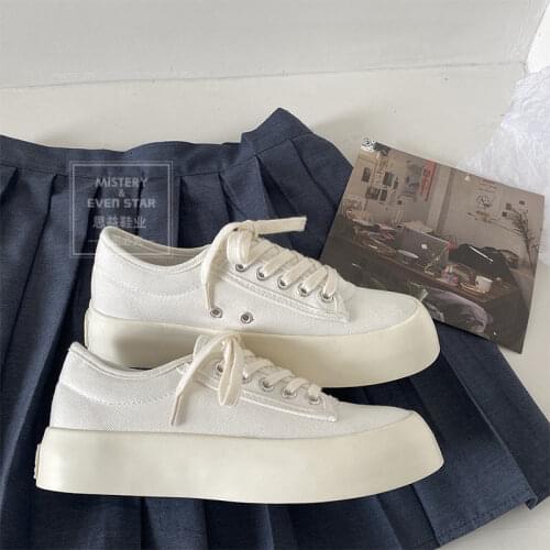 Thin canvas shoes in summer 2021 new thick white shoes womens cream shoes ins Joker shoes