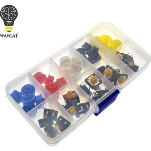 LIZAO 25PCS Tactile Push Button Switch Momentary 12*12*7.3MM Micro switch button + 25PCS Tact Cap(5 colors) for Arduino Switch