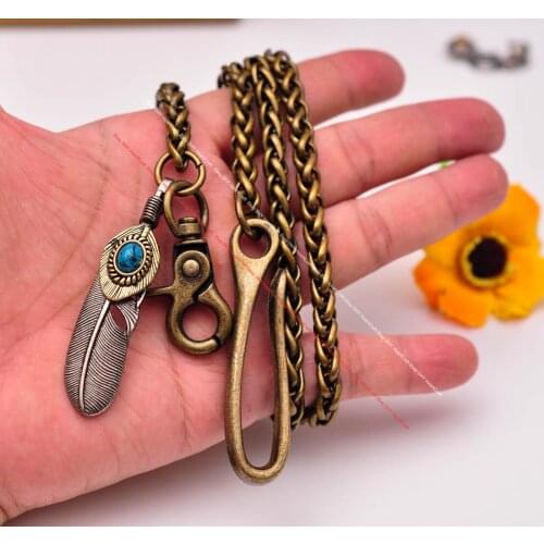 15"~30" Retro Brass Biker Punk Basic Strong Twisted Feather Biker Trucker Key Lanyard Jean Wallet Chain Metal Keyring Holder