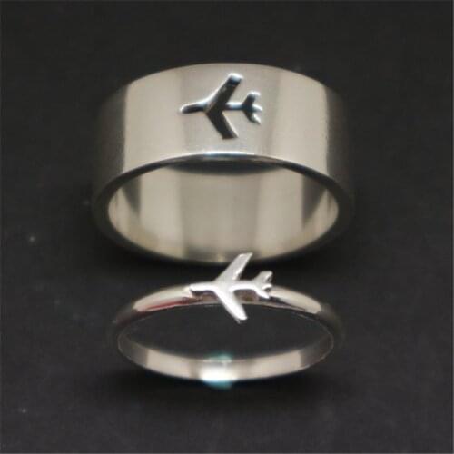 Fashion Punk airplane lightning Couple Rings For Women Men Paired lovers Best Friends bff Finger Ring friendship Ring Jewelry