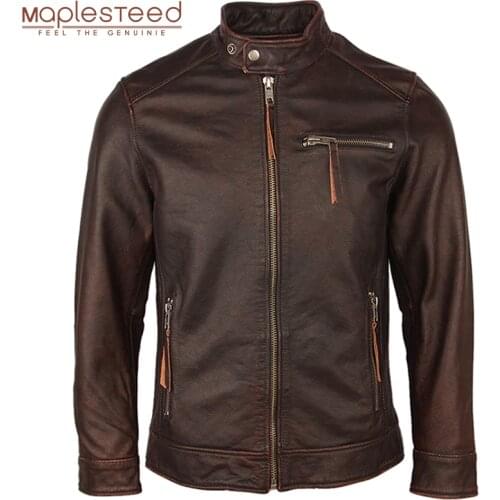 Vintage Distressed Mens Leather Jacket Men Leather Coat 100% Cow Skin Real Leather Jackets Autumn Male Winter Coat M089