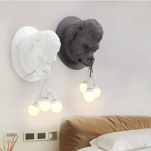 Gorilla Wall Lamp Bedroom Bedside Lamp E27 Led Modern Simple Industrial Wall Light Fixtures for Home Decor Living Room Decor