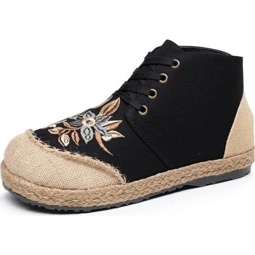 New fashion lace up womens cloth shoes middle top casual womens short boots winter thick soled round head embroidered shoes
