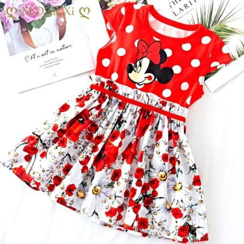 Cartoon Minnie Summer Girls Pure Cotton New Mesh Dress Childrens Clothing Childrens Birthday Party Princess Colorful Dress