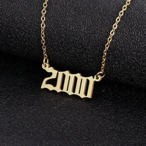 Stainless Steel Old English Number Year Necklaces 1980-2005 Pendant For Women Men Chokers Birthday Gift Special Date Jewelry