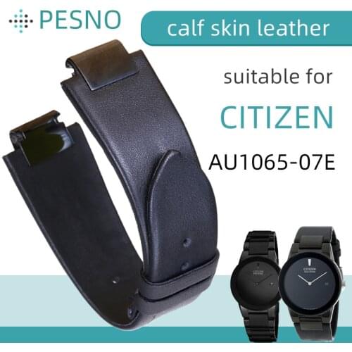 PESNO Suitable for Citizen AU1065-07E Calf Skin Leather Watch Bands Men Bulge Lug Watch Accessories Smooth Grain