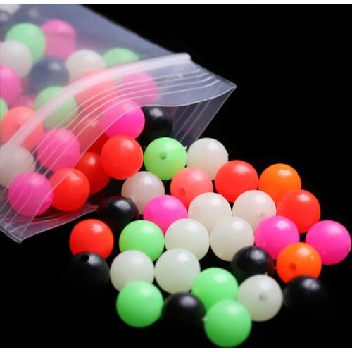 PE Plastic Fishing Cross Beads 100pcs Round Mixed Color Light Glowing Ball Fishing Lures Tackle Accessories Double Pearl