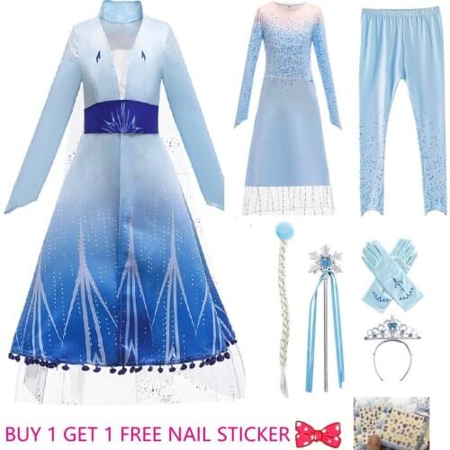 Princess Dresses 2 for Girls Halloween Carnival Festival Party Costume Elza Princess Dresses Girl Cosplay