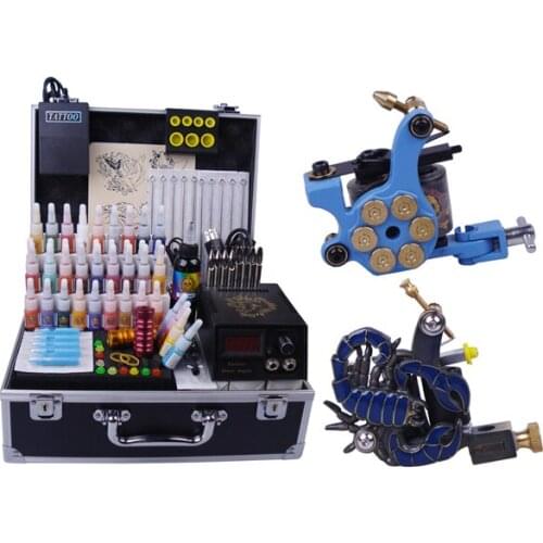 Tattoo supplies equipment permanent makeup tattoo kit complete tattoo machine set 2 guns with carrying case box