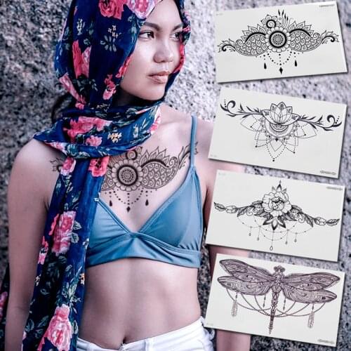 Tatoo temporary stickers jewelry joker under breast tattoo fake women sternum temporary tattoo underboob sexy henna lace sternum
