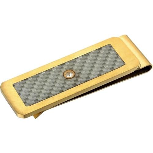 Silver With White Carbon Fiber Drill Crystal Stainless Steel Golden Money Clip Cash Clip