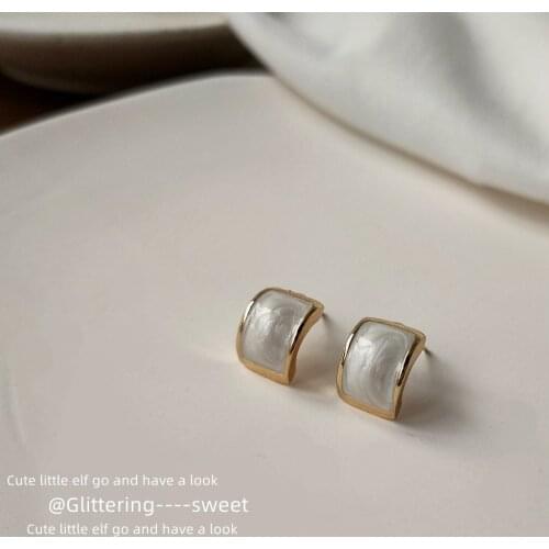 925 Silver Needle Plated 14K Real Gold Semicircle C Shape Drip Glaze White Earrings Stud Earrings Wholesale Fashion Jewelry