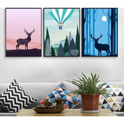 Nordic Elk Deer Night Landscape Poster and Prints Wall Art Canvas Painting Modern Home Decoration Living Room Modular Picture