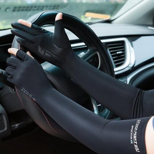 Sunscreen Summer Gloves Women Arm Warmers Two Fingers Sleeves Lengthen Driving Non-Slip Fishing Men Cycling Ice Silk Longsleeve