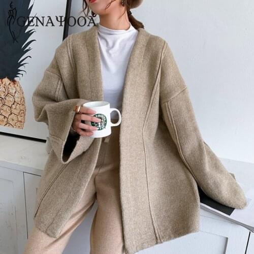 Genayooa Warm Cashmere Cardigan Women Long Sleeve Casual Womens Knitted Jacket Solid Loose Cardigan Female Korean Style New