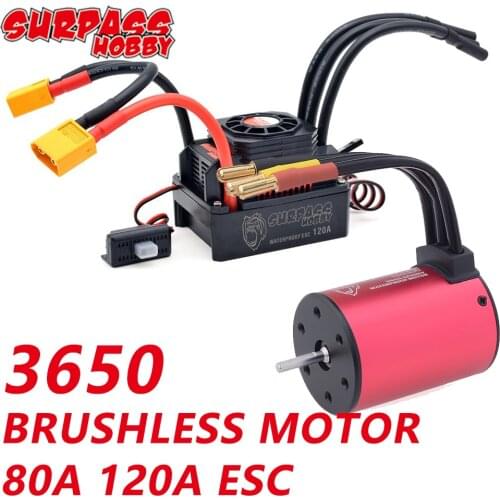 Surpass Hobby Waterproof 3650 Brushless Motor 45A 60A 80A ESC 120A XT60 for 1/10 1/12 1/14 RC Car Wltoys 540 Brushed Traxxas HSP