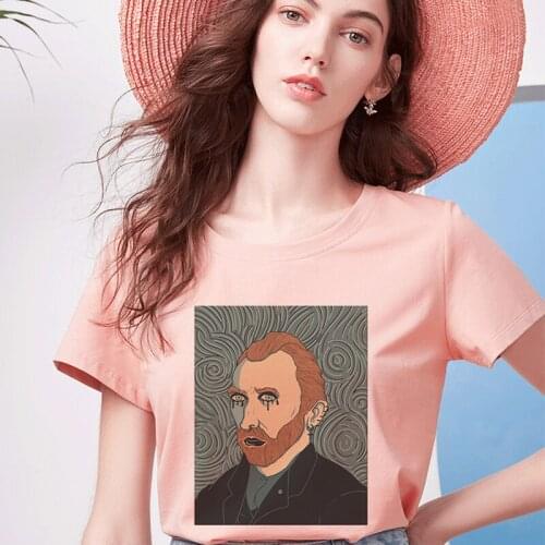Van Gogh Funny T Shirt Women Art Oil Painting Print New Pink T-shirt Kawaii Casual Harajuku Tshirt Aesthetic Ulzzang Grunge