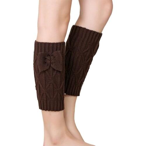 Women Pure Color Woollen Long Bowknot Leg Warping Knitted Boot Cover Socks