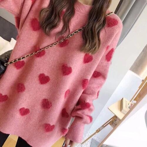 Sweater Women Lovely pullover Autumn Winter Loose Jumper Ladies long sleeve Knitted Sweaters Women 2021 for Pink