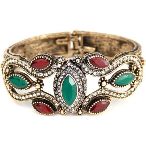 Sunspicems Retro Vintage Bohemia Bangle For Women Antique Gold Color Cuff Bracelet Arab Court Jewelry Ethnic Wedding Bijoux Gift