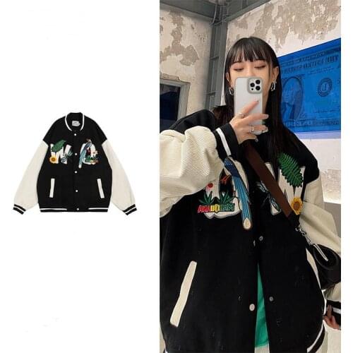 Women Short Coat Baseball Bomber Jacket Stitching Embroidery American 2021 Early Spring New Couples With Clothing Plus Size