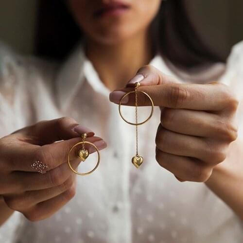 1 Pair Simple Gold Color Heart Dangle Earrings for Women Sweet Peach Heart Tassel Earrings Jewelry Gifts