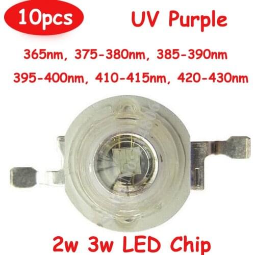 10pcs/lot 1W 2W 3W UV Ultraviolet 365nm 375-380nm 385-390nm 395-400nm 410-415nm 420-430nm LED Beads Light Part