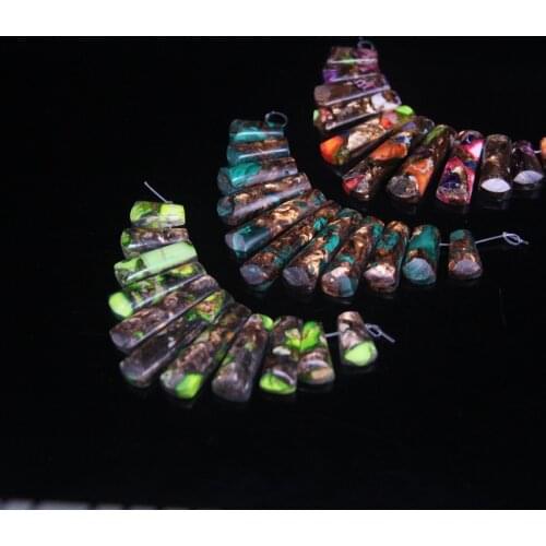 11pcs/set Sea Sediment Slice Graduated Pendant Beads,Top Drilled Ocean Impression Jaspers Emperor Stone Stick Necklaces Jewelry