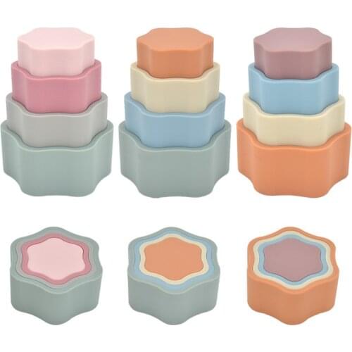 4PCS/Set Baby Stacking Cups Food Grade Silicone Building Blocks Color Rainbow Stacking Ring Tower Montessori Educational Toys