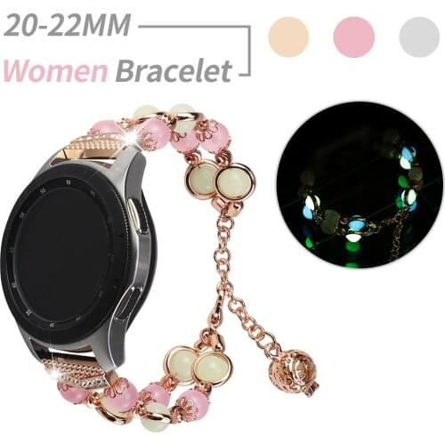 22mm 20mm Women Agate Bracelet for Samsung Galaxy Watch 3 45mm 41mm Band Luminous Strap for Active 2 1 42mm 46mm Metal Belt