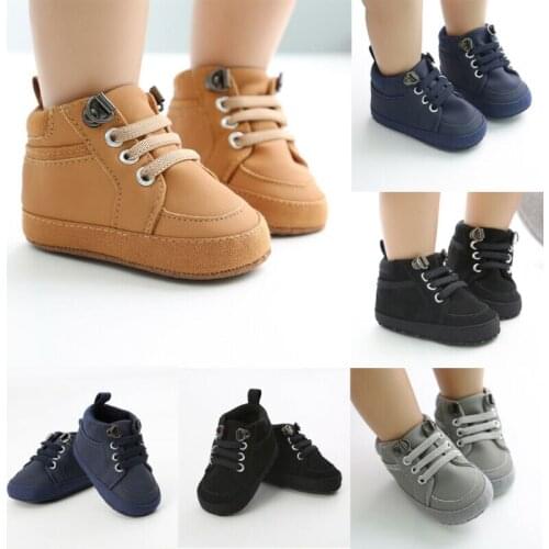 Toddler Infant Baby Boy Girl PU Leather Shoes Kids Baby Boy Girl Soft Sole High Heel Crib Shoes Ankle Prewalkers First Walkers