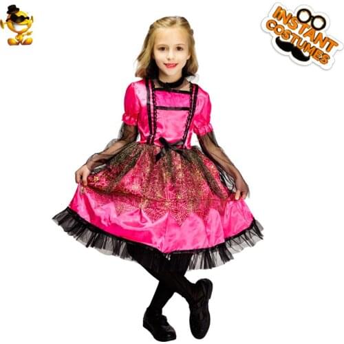DSPLAY Original Pink Princess Costumes Girls Cute Fancy Dress Costumes With Lace Sleeves For Halloween New Year Party