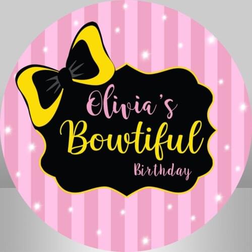 Round Panel Circle Backdrop Pink Stripes Bow Boutiful Girls Birthday Party Decoration Banner Baby Shower Photo Studio Photocall