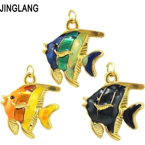 JINGLANG Handmade Rhinestone Fish Charm Fashion Necklace Bracelet DIY Metal Jewelry Alloy Pendant For Jewelry Making 30 pcs