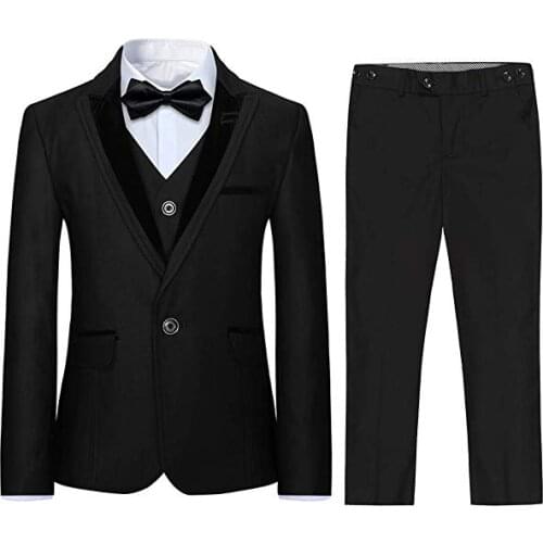 Black 3 Pieces Formal Suits Classic Peak Lapel Slim Fit Tux Jacket Vest Pants Birthday Party Wedding
