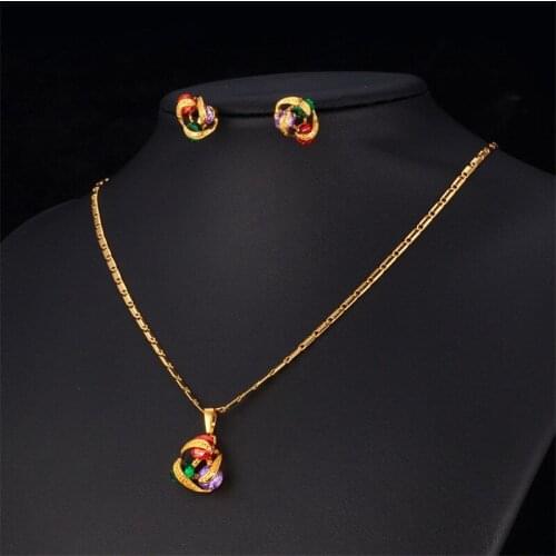 Women Necklace Pendant Earrings Wedding Jewelry Set Brand Gold Color Cubic Zircon Stone Jewelry Sets For Women PE255