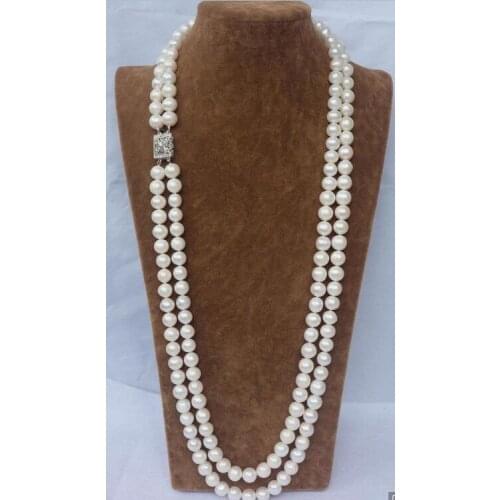 Beautiful CHARMING NATURAL 2 ROW 9-10MM WHITE AAA AKOYA SOUTH SEA PEARL NECKLACE 23" 24"