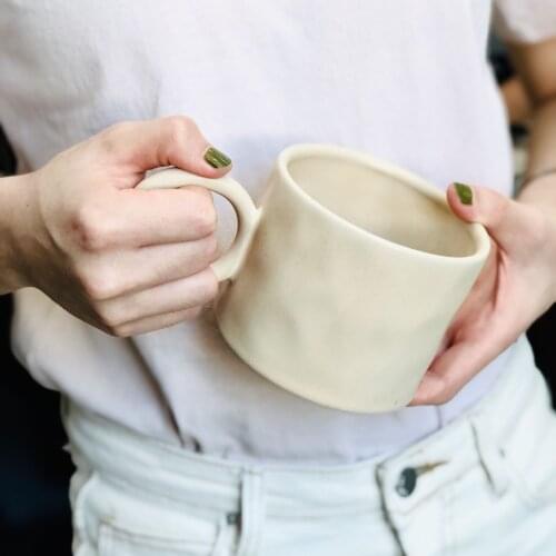 Korean Ins Style Creative Ceramic Mug Coffee Milk Tea Cup Pottery Drinkware Tableware Big Ear Decorative Mug 450ml