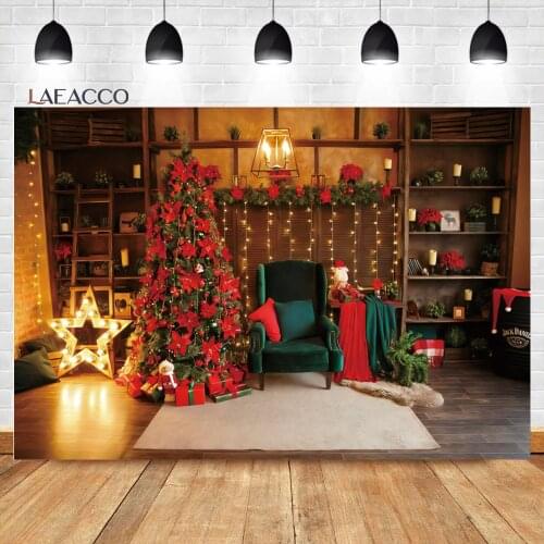 Laeacco Christmas Interior Decor Scene Gift Atmosphere Light Flower Candle Background Portrait Customized Photography Backdrops