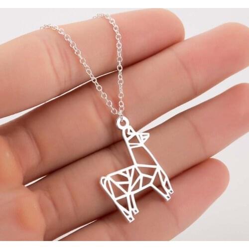 Cute Stainless Steel Origami Deer Necklace For Women Hollow Alpaca Pendant Link Chain Choker Animal Jewelry Birthday Accessory