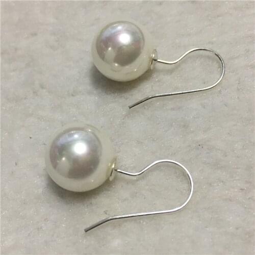 New beautiful 6 color natural round 12MM shell pearl Tibetan silver hook earrings White red, dark blue green pink yellow