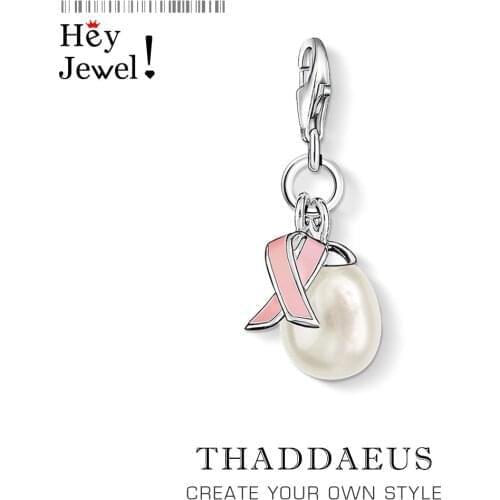 Original 925 Sterling Silver DIY Pendant Charm Charty Pink Ribbon Fit Bracelet Komen Gift Women for Jewelry Making Wholesale