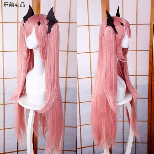 Anime Seraph of the End Krul Tepes Cosplay Wigs 100cm Pink Heat Resistant Synthetic Hair Wig + Wig Cap + Accessories
